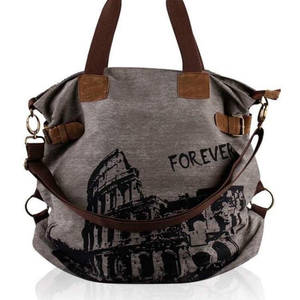 Rome Canvas Tote Shoulder Bag with Detachable Strap - Picture 2 of 5
